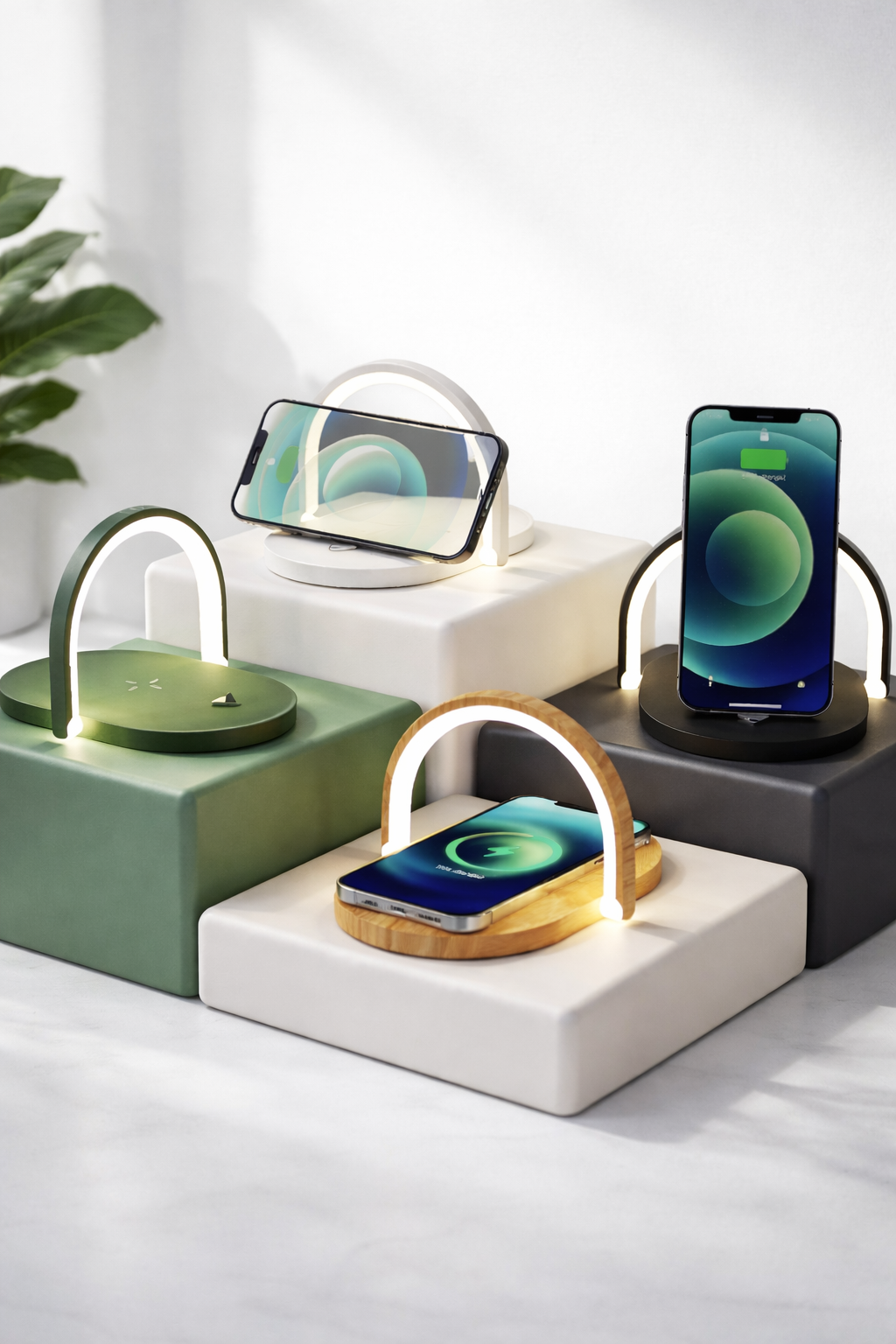 3-in-1 Draadloze Oplader met Nachtlamp & LED Leeslamp