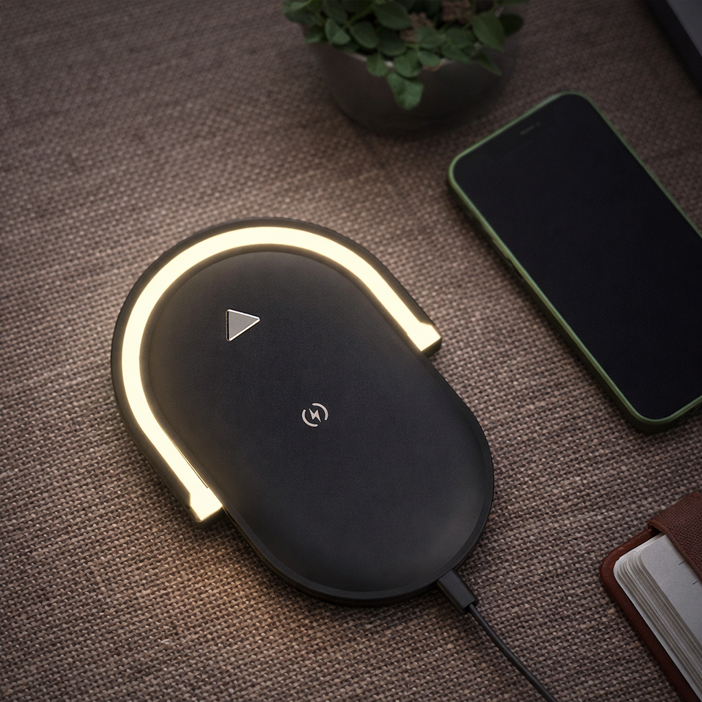 3-in-1 Draadloze Oplader met Nachtlamp & LED Leeslamp